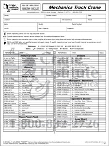 Mechanic Truck Crane Annual Periodic Inspection Checklist Crane