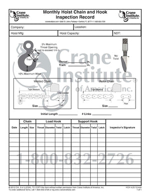 Super Sale Buy 1 get 2 FREE!!!!! Clearance Monthly Hoist Chain and Hook Inspection Record