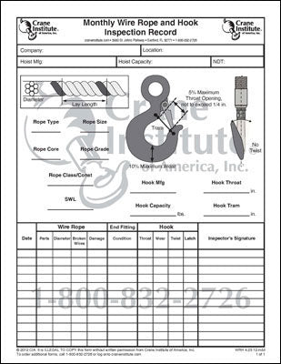 Westfall Rope Inspection Form Inspection Checklists - Pre Op – Crane Institute of America